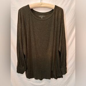 LOFT Olive Green Puffy Sleeve Top. Size XL.